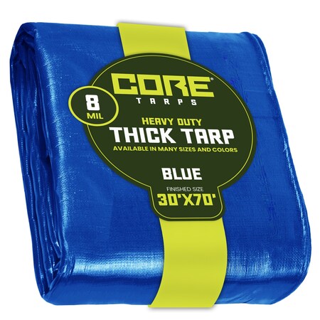 Core Tarps Heavy Duty Tarp, 70 ft L x 0.5 mm H x 30 ft W, 8 Mil, Blue, Polyethylene CT-405-30X70